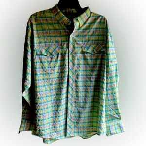 Mojo Sportswear Fishing Shirt‎ Mens Long Sleeve Button Seersucker Plaid Stretch